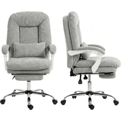 Chaise de bureau ergonomique inclinable 155°, avec repose-pieds, velours gris, hauteur réglable, soutien lombaire, charge 120 kg, pour télétravail – CHICFURN (1/5)