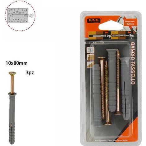 Trade Shop - 3er-Set Fisher-Dübel, Schrauben, Nägel, Haken, Dübel, Größe 10 x 80 mm, 69056 -