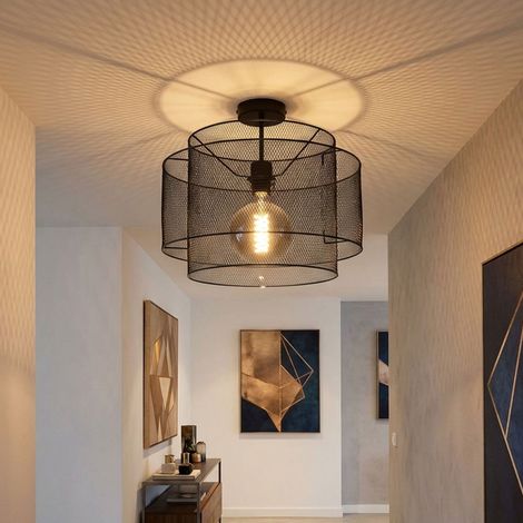 Lampada da soffitto lampada da soffitto in metallo nero tondo sala da pranzo lampada gabbia illuminazione a forma di reticolo, attacco 1x E27, PxH 40x35 cm (1/5)