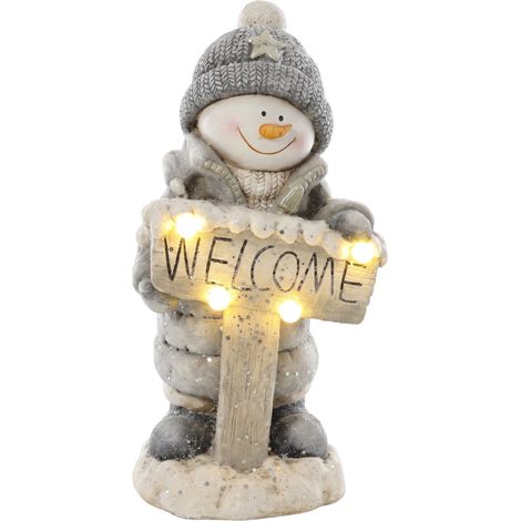 Beyamis Décoration de Noël personnage de snowman, statue de Noël illuminée en MGO avec signe de bienvenue, LEDs et minuterie quotidienne (1/5)