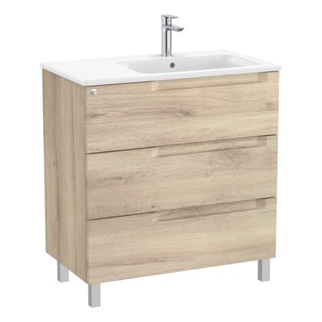 MUEBLE DERECHA 800MM ALEYDA CON PATAS 3 CAJONES + LAVABO BEIGE MADERA