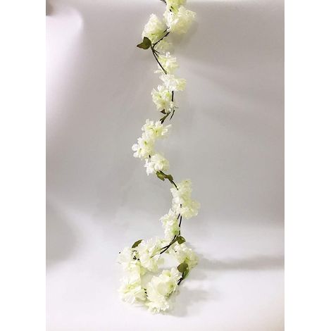 Fleurs de cerisier artificielles vigne suspendues plantes Faux Sakura guirlande fausse couronne de cerisier oriental fleur artificielle 5,8 pi - blanche (1/3)
