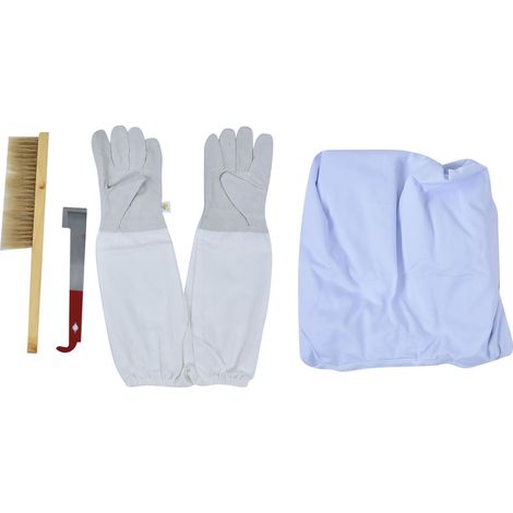 Ensemble d'apiculture comprenant : combinaison, veste de protection ventilée, gants, grattoir, brosse à abeilles et kit d'outils. (1/5)