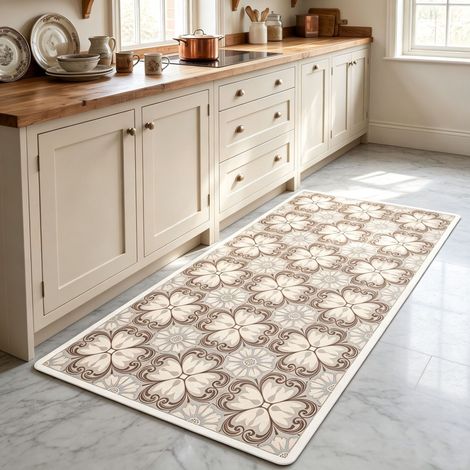 American Style Kitchen Floor Mat, Thickened PVC Foamed Leather, Waterproof, Oil-proof, Slip-resistant, Stain-resistant, Anti-fatigue Mat - Abstract Style 5 - 50x150x0.8cm Cut Edges