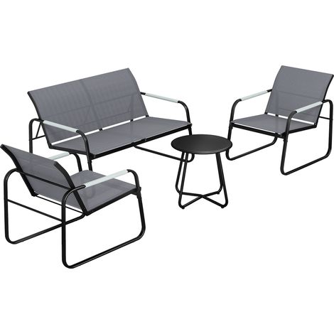 GagaSalon de jardin 4 personnes canape 2 places 2 fauteuils table acier corde Gris (1/5)