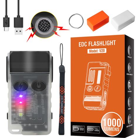 Petite lampe de poche LED puissante, multifonctionnelle, Rotation à 180 °, bourdonnements de 110db, lampe torche à Clip EDC