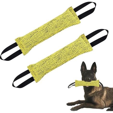 Boudin À Mordre Jouet pour Chien 30 cm Boudin Mordant Chiens Jouet Remorqueur Morsure Chien Jouet Interactif d'entraînement pour Chiens avec Anses pour le Tir à la Corde et Récupération (Jaune) (1/5)