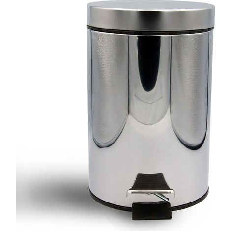 Mülleimer Chrom 3L in Metall mit Fußpedal und herausnehmbarem Eimer (1/4)