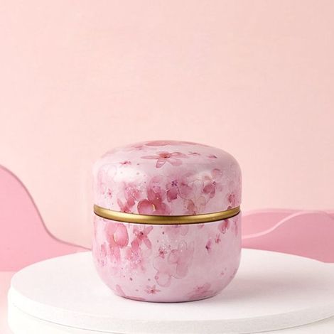 Boîte à thé ronde - Boîte à thé - Boîte à thé en métal - Style vintage - Petit pot de rangement - 8,5 × 8,5 × 8,5 cm - Rose - Fer rose (1/4)