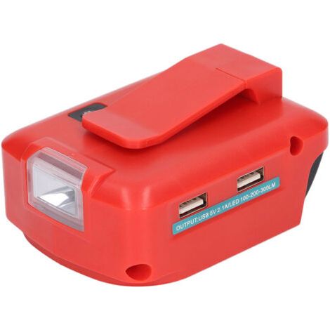 Adaptateur USB pour Batterie Lithium avec Lumière LED et Pince Ceinture - Compatible 14.4‑20V ADP05 12VDC Type B