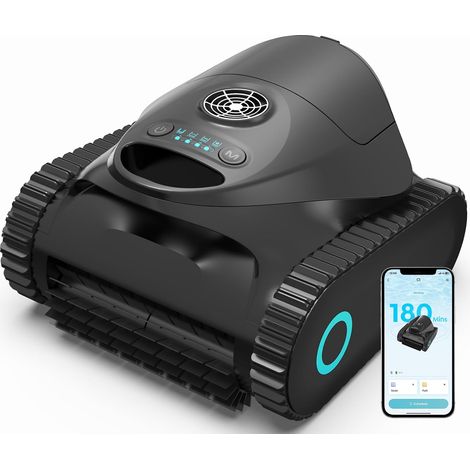 Robot de Piscine Fond et Parois,180 Min,Noir et Blanc Double Filtre,Robot Piscine sans Fil, 7 Modes Nettoyage,180 Min d'Autonomie, Puissant Aspirateur pour Piscines jusqu'à 150 m² (1/5)