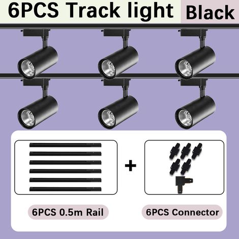 LED Schienenspot Set 6-flammig, Schwarz, 12W Warmweiß, Schwenkbare Deckenstrahler mit 0,5 m Schienen und Verbindern