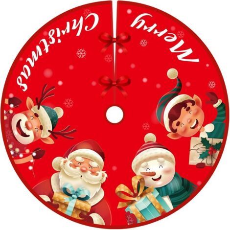Pair Jupe de sapin de Noël, ornements de jupe de sapin rustique, tapis de jupe de sapin de Noël rouge avec motif de cerf, bonhomme de neige, père Noël pour décorations de fête de vacances, rouge (1/5)