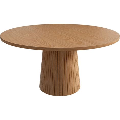 Table de cuisine 110 cm table de salle à manger ronde style maison de campagne plateau en mdf placage chêne composé de deux (1/5)