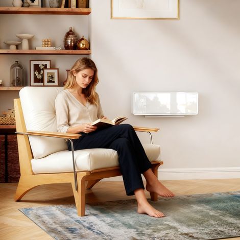 Calefactor Eléctrico Bajo Consumo de Pared 2000W con 3 Modos Pantalla LED Termostato Temporizador y Panel de Vidrio (1/5)