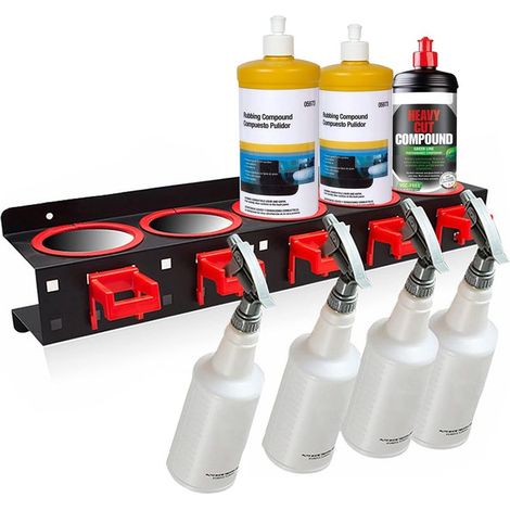 Wandmontierter Sprühflaschenhalter – Hochwertige Stahlhalterung mit 5 Haken, 83 mm Durchmesser, für Werkstatt, Garten oder Garage (1/5)