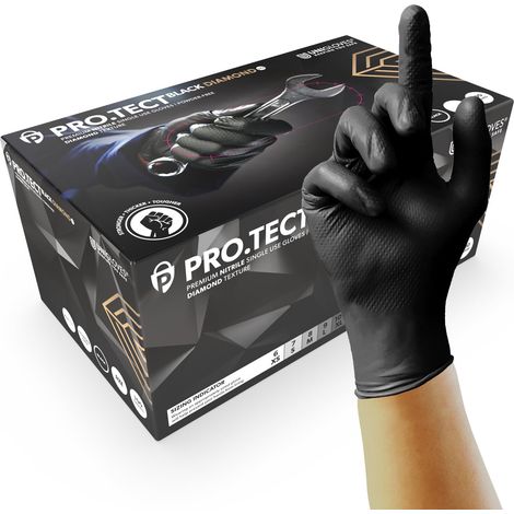 gants jetables en nitrile, manchette à bord-côte, texture diamant, extra résistants et protection maximale, compatibles avec les écrans tactiles, taille L GA013 (1/5)
