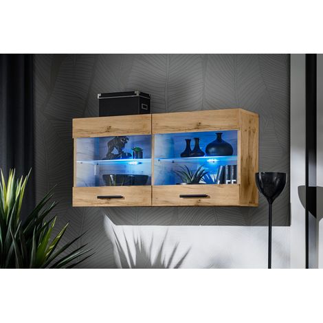 Vitrine armoire Savona 100 cm – Hauteur 50 cm – Profondeur 30 cm – 2 étagères en verre – Panneaux laminés résistants à l'abrasion (1/4)