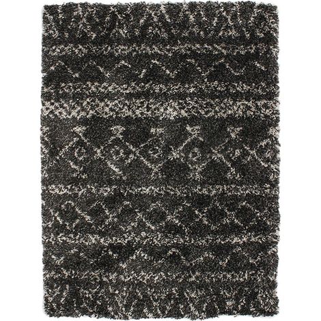 TRIBAL CHIC - Tapis à poils longs motifs ethniques noir 133x190 (1/5)