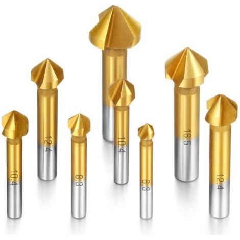 8-teiliges 90°-Senkbohrer-Set aus HSS, Titan-Fasenfräser, Titan-Bohrer, Metall-Anfaswerkzeug für Schrauben, geeignet für Heimwerkerarbeiten, Haus und allgemeine Bauprojekte. (1/5)