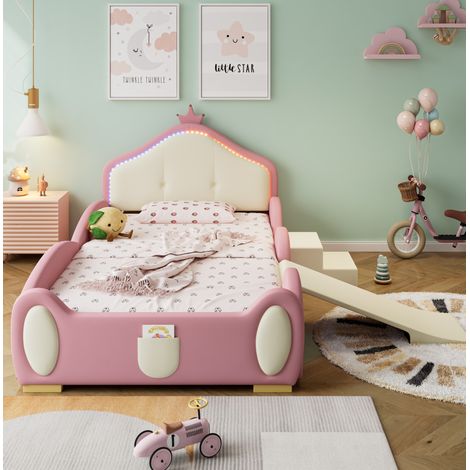 struttura letto 90x200 con scivolo LED rosa beige OKMYHOME (1/5)