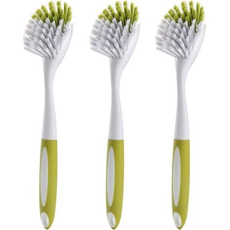 Brosse à récurer pour vaisselle, évier de cuisine, poêle à poils rigides, jaune-vert, 3 pièces (1/5)