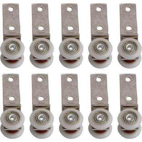 pair Lot de 10 roulettes métalliques à roulement coudé de 2,5\" x 0,75\" avec deux roues en plastique, adaptées aux portes coulissantes, fenêtres et armoires, espacement des trous de 20 mm. (1/4)