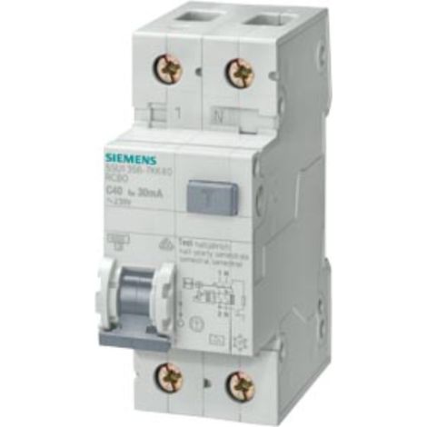 Interruptor magnetotérmico diferencial de 4,5 ka, 1p+n, tipo a, 30 ma, c25a, 230 v ca, siemens - 5su13537kk25 (1/2)