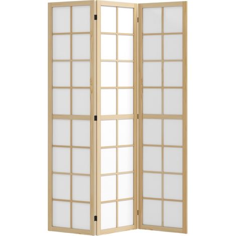 Paravent pliable 3 panneaux avec cadre en pin et tissu, séparateur de pièce autoportant pour salon, chambre ou bureau, 120 x 170 cm, bois clair - CHICFURN (1/5)