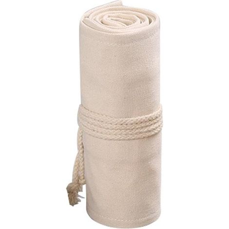 Astuccio arrotolabile in tela con 48 scomparti, organizer per matite colorate adatto a pittori e artisti, colore beige. (1/4)