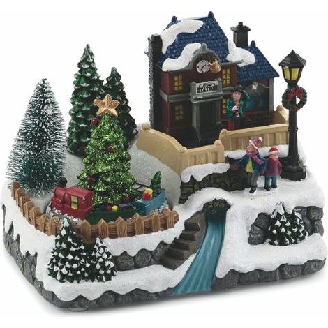 VILLAGGIO NATALIZIO CON MUSICA E LUCI ALBERO TRENINO 20X15CM (1/4)