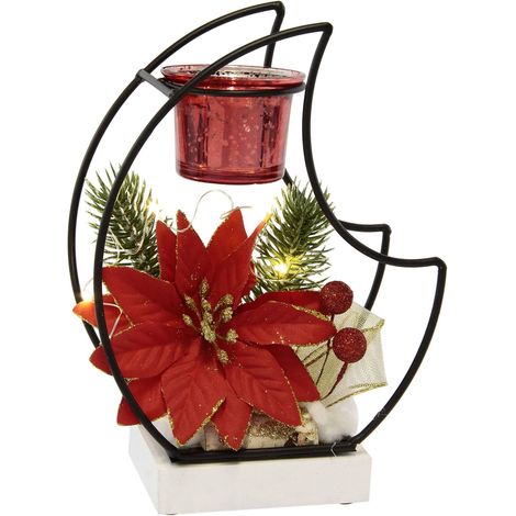 Photophore décoratif en métal avec Insert en Verre - Étoile de Noël - Branches de Sapin - Lumière d'ambiance - Décoration de Noël - Décoration de Table - Ornements - Image 3D (1/2)