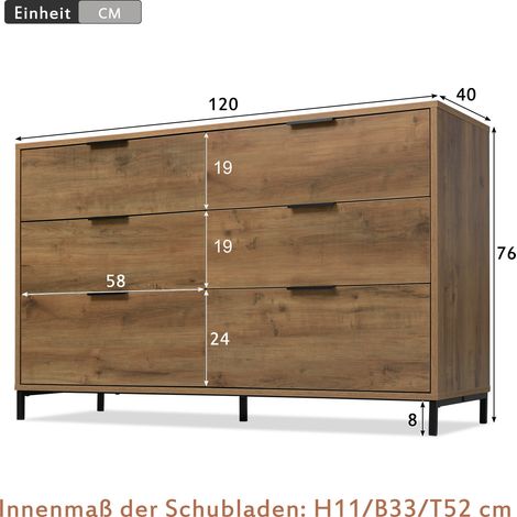Commode,buffet avec 6 tiroirs,120 x 40 x 76 cm en chêne foncé,table haute de buffet pour chambres et tous les salons (1/5)