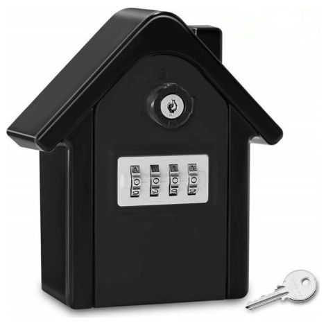 Boite a Cle Securisee Mural - Avec Code Numérique & Clés d'urgence - Grand Key Safe Box - Format Coffre a Clef Extérieur pour Maison, Bureau, Usine, Garages - Noir Complet (1/5)
