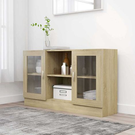 Vitrina de madera contrachapada color roble 120x30,5x70 cm (1/4)