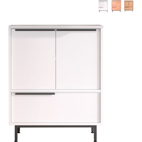 Mobile multiuso credenza cucina scarpiera 3 ante legno 75x36x90cm Thaon - Bianco