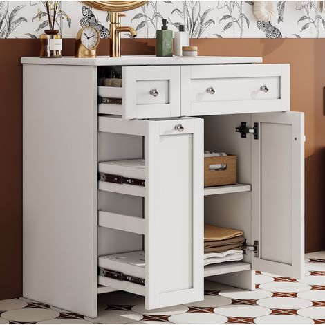 Badmöbel mit Waschbecken 76 x 47 x 86 cm, MDF und Keramik, weiß, OKMYHOME (1/5)