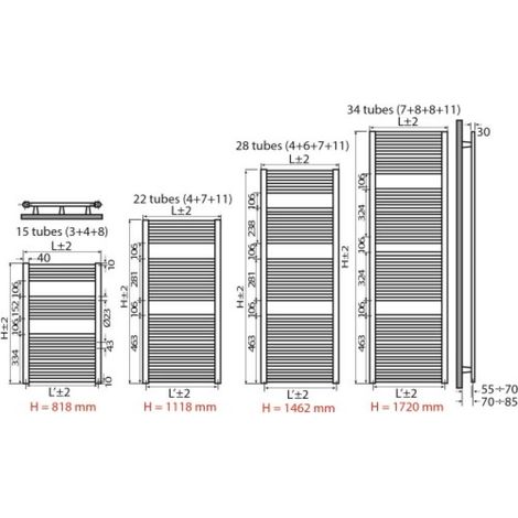 Radiateur sèche serviettes Ares eau chaude Hauteur 1118 mm Largeur 580 mm 599 W - I.R GROUP (IRSAP)