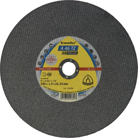 Klingspor 224084 Kronenfle A 46 TZ Disco de Corte Inox para el Corte Manual, 230 mm x 1.9 mm x 22.23 mm