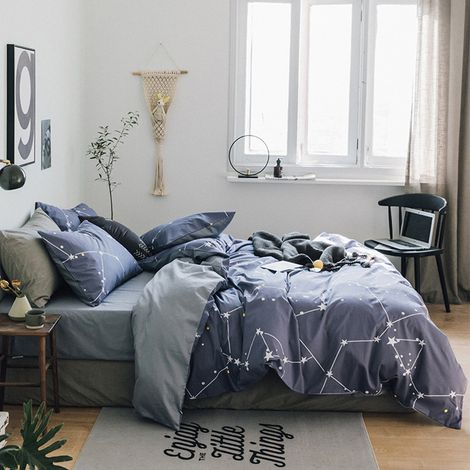 Bedrucktes Bettwäscheset aus 100 % natürlicher Baumwolle mit Reißverschluss, 2 Kissenbezüge 51 x 92 cm, Bettbezug 264 x 229 cm, 4-teiliges Set, weiche und atmungsaktive Bettwäsche. (1/5)