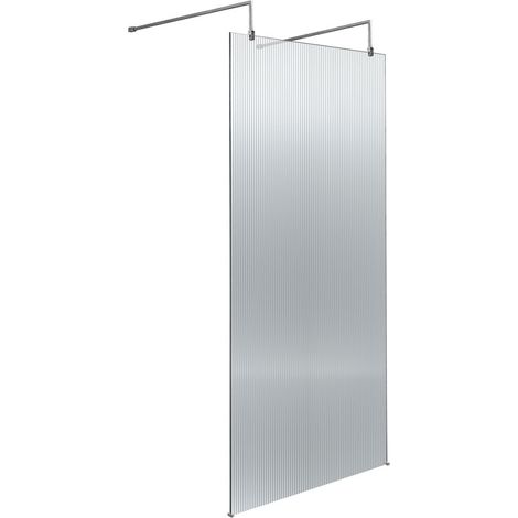 Hudson Reed Fluted Wet Room Screen with Support Arm and Feet 900mm Wide - 8mm Glass (1/4)