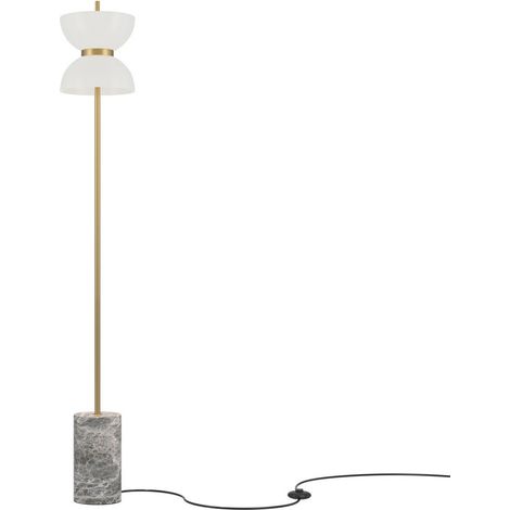 Maytoni Kyoto Lampadaire moderne doré et gris 3000K 1300lm abat-jour blanc