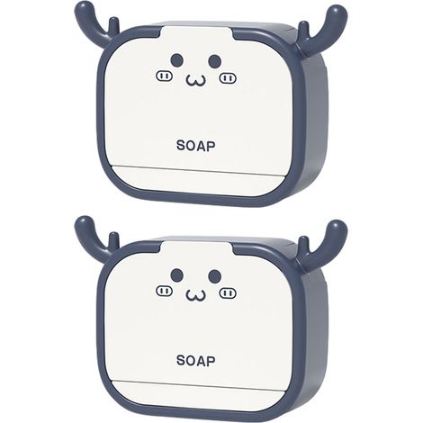 2 porte-savons, plateau à savon, sans perçage, ABS, bleu, pour salle de bain (1/5)