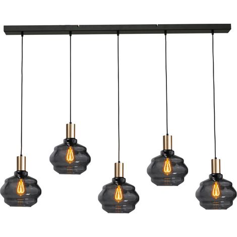 Lampe suspendue 5 lumières - dorée - Porto avec verres à fumée Ball - Ø 24cm - 2711-05-02-130-5-3 (1/3)