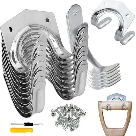 18 Pcs Crochets de Rangement, Porte Outils de Jardin Mural, Porte-Outils Simple/Double en Fer pour Garage Remise Entrepôt Ferme Établi, avec Vis et Tournevis (1/4)