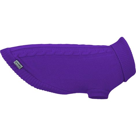 Pull pour Chien, Pull col Haut, Motif tressé, Trou Laisse et passejambe élastique. Violet, M - Longueur Dos 40 cm