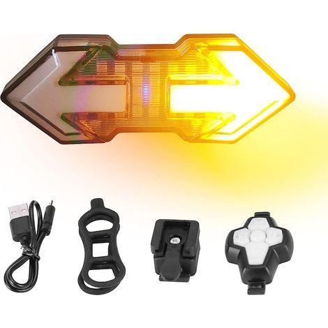Set di indicatori di direzione per bicicletta, IPX4, ricarica USB, 5 modalità di illuminazione, con telecomando wireless, nero. (1/5)