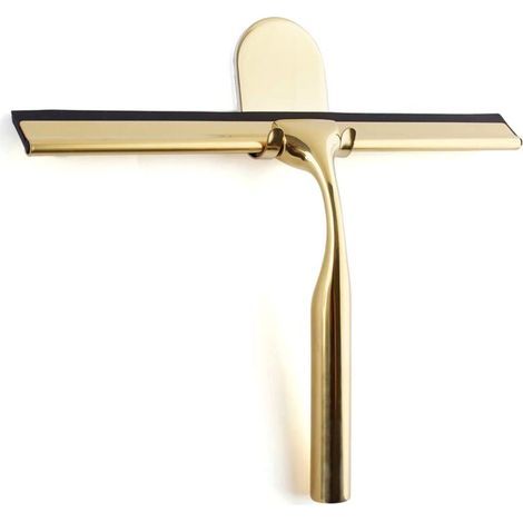 Gold stainless steel shower squeegee for bathroom, wide glass shower squeegee [9.8''], high-quality silicone, shower with holder, no drilling required, for shower, bathroom (1/4)