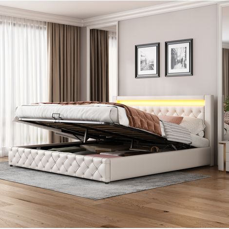 Bett Polsterbett Stauraum 180x200 PU Weiß OKMYHOME (1/5)