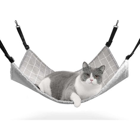 Hamac pour chat, hamac respirant pour cage avec sangles réglables et crochets métalliques, hamac suspendu double face pour chats, furets, chiots et autres animaux de compagnie. (1/5)